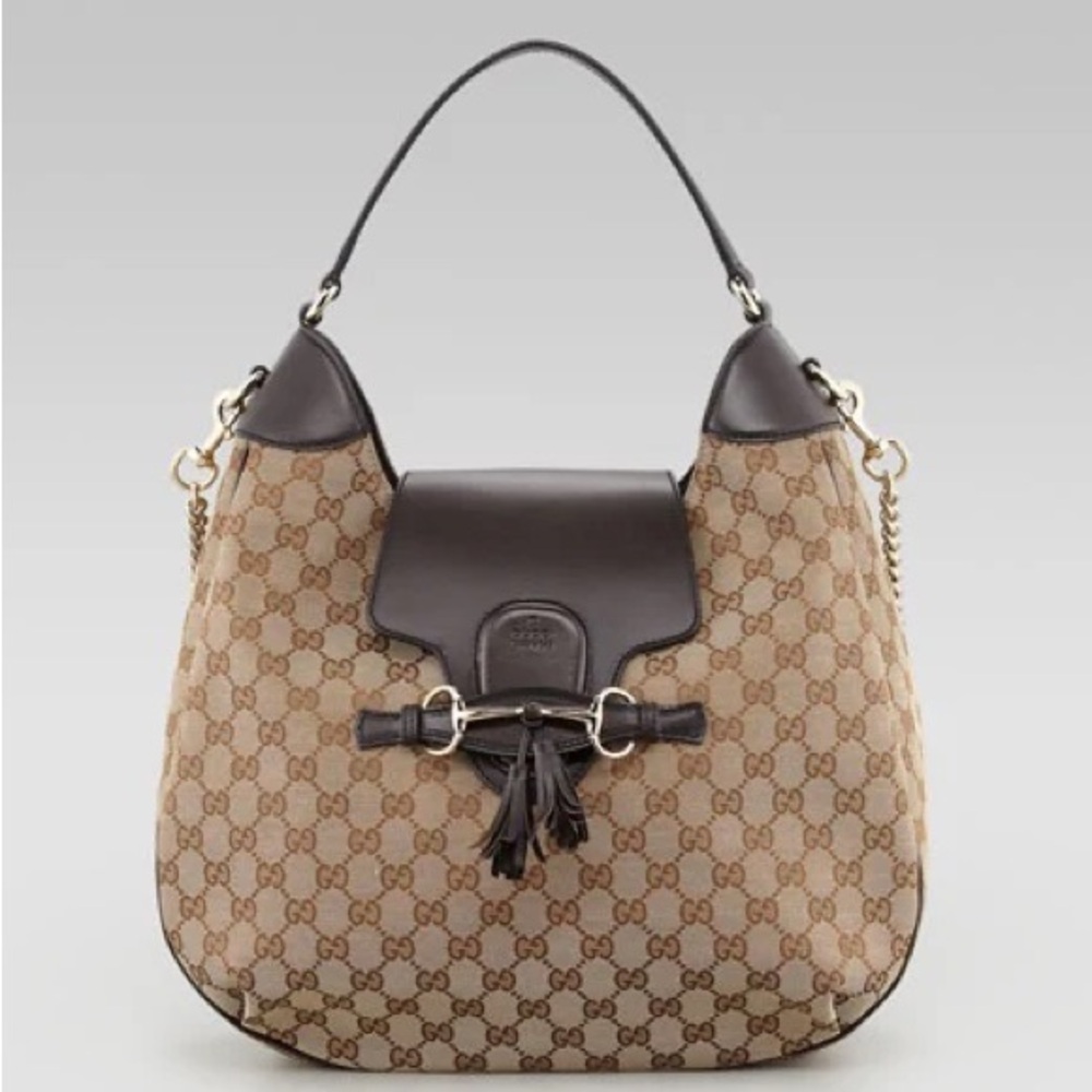 Gucci Beige/Ebony GG Canvas Emily Original Chain Hobo Bag
